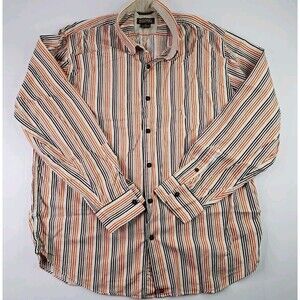Michael Kors Mens L Shirt Button UP Down Brown Orange Red Gray  multi-Striped